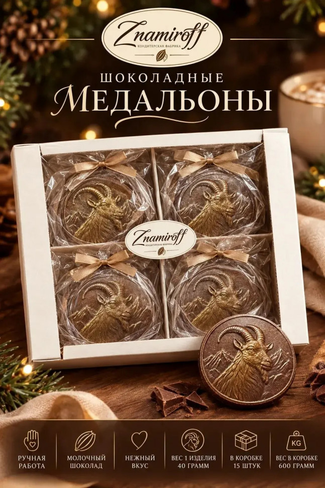  Фигурный шоколад Медальоны Козлики(15шт по 40г) в Пугачёве
