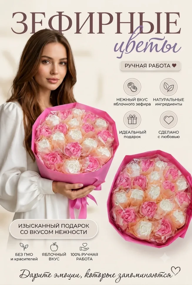  Букет Зефирный Размер XL бело-розовый,350г(цвет упаковочного материала может отличаться от фото на сайте) в Пугачёве